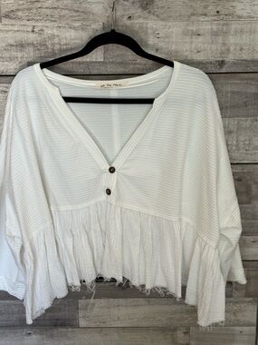 We The Free White Ruffled V-Neck Button Front Tunic